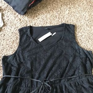 Black mid-calf length dress, black lace overlay